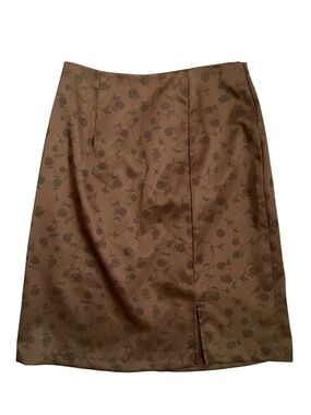 Vintage B'TIME High Waisted Pencil Skirt Glitter Floral Brown Satin W29 USA Made